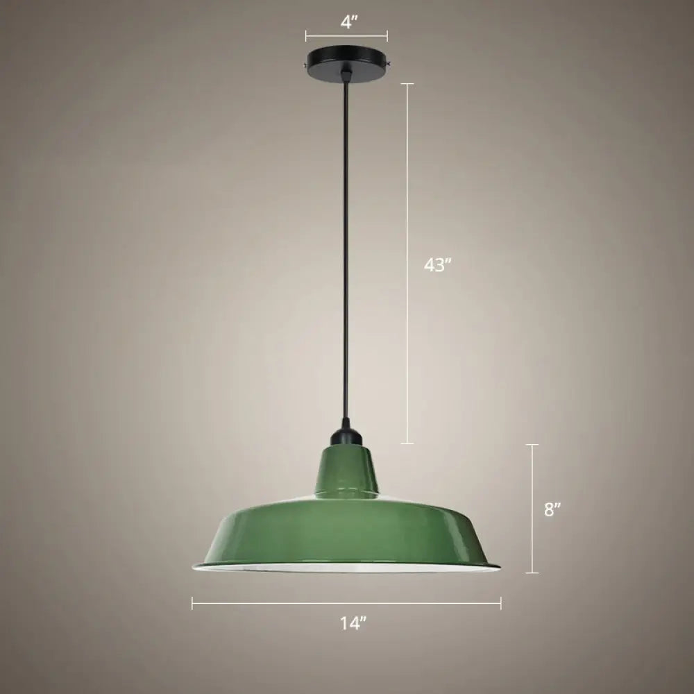 Green Barn Pendant Lamp - Loft Style Metal 1-Bulb Suspension Light For Dining Room / 14’