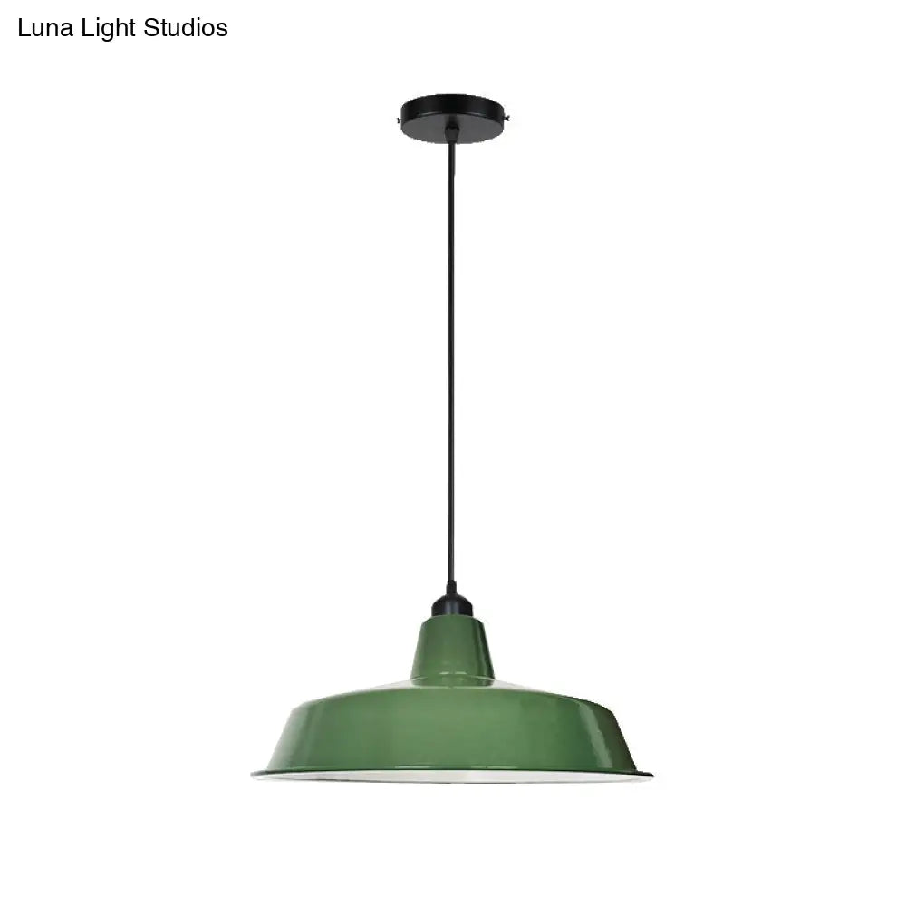 Green Barn Pendant Lamp - Loft Style Metal 1-Bulb Suspension Light For Dining Room