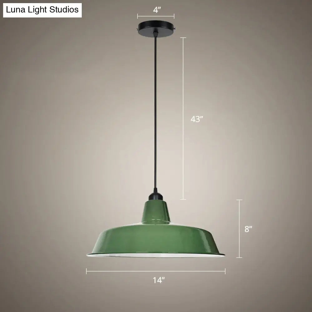 Barn Shaped Pendant Lamp: Green Finish Loft Style Metal 1 Bulb Dining Room Suspension Light / 14