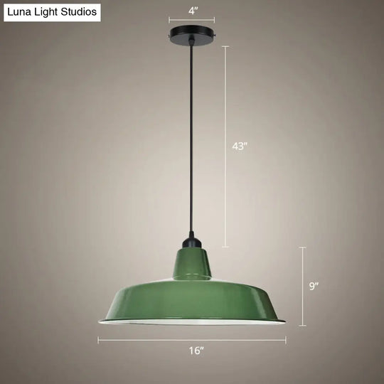 Barn Shaped Pendant Lamp: Green Finish Loft Style Metal 1 Bulb Dining Room Suspension Light / 16