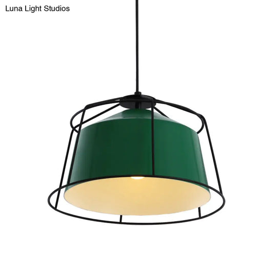 Green Barn Pendant Light: Loft Aluminum 1-Light Fixture With Cage Guard For Living Room Down