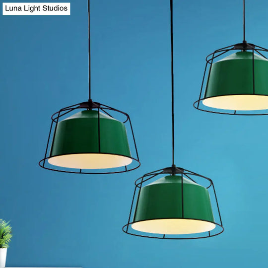 Green Barn Pendant Light: Loft Aluminum 1-Light With Cage Guard For Living Room Down Lighting