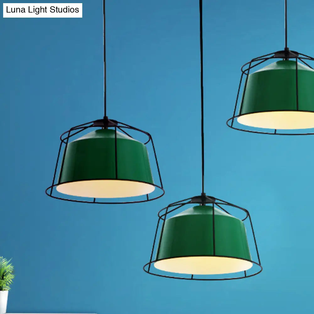 Green Barn Pendant Light: Loft Aluminum 1-Light Fixture With Cage Guard For Living Room Down