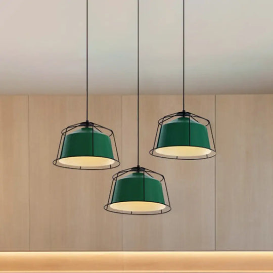 Green Barn Pendant Light: Loft Aluminum 1-Light Fixture With Cage Guard For Living Room Down