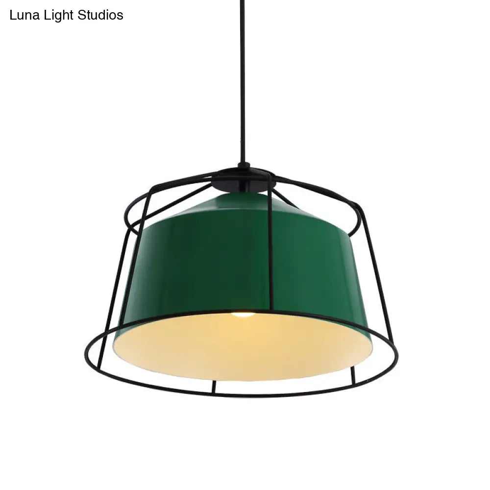 Green Barn Pendant Light: Loft Aluminum 1-Light With Cage Guard For Living Room Down Lighting