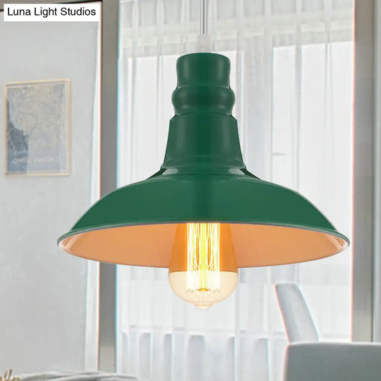 Green Adjustable Vintage Barn Pendant Light With Metallic Head