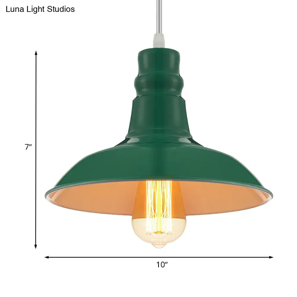 Green Barn Pendant Light With Adjustable Cord - Vintage Metallic Design