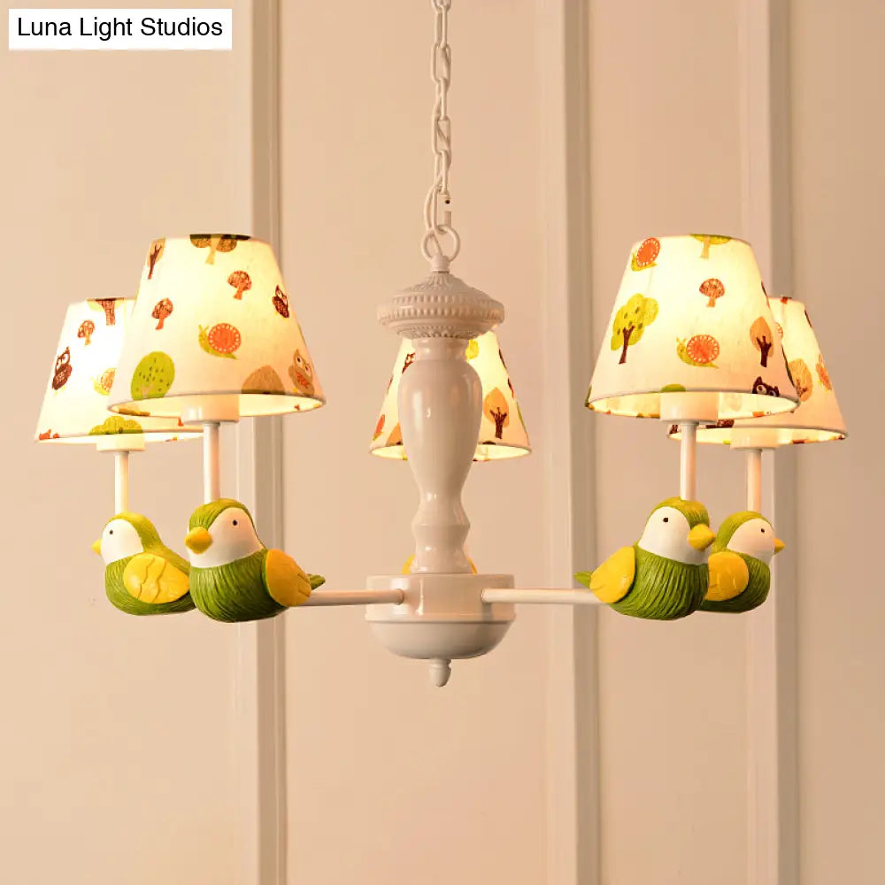 Green Bird Pendant Light: Rustic Metal Chandelier For Child Bedroom