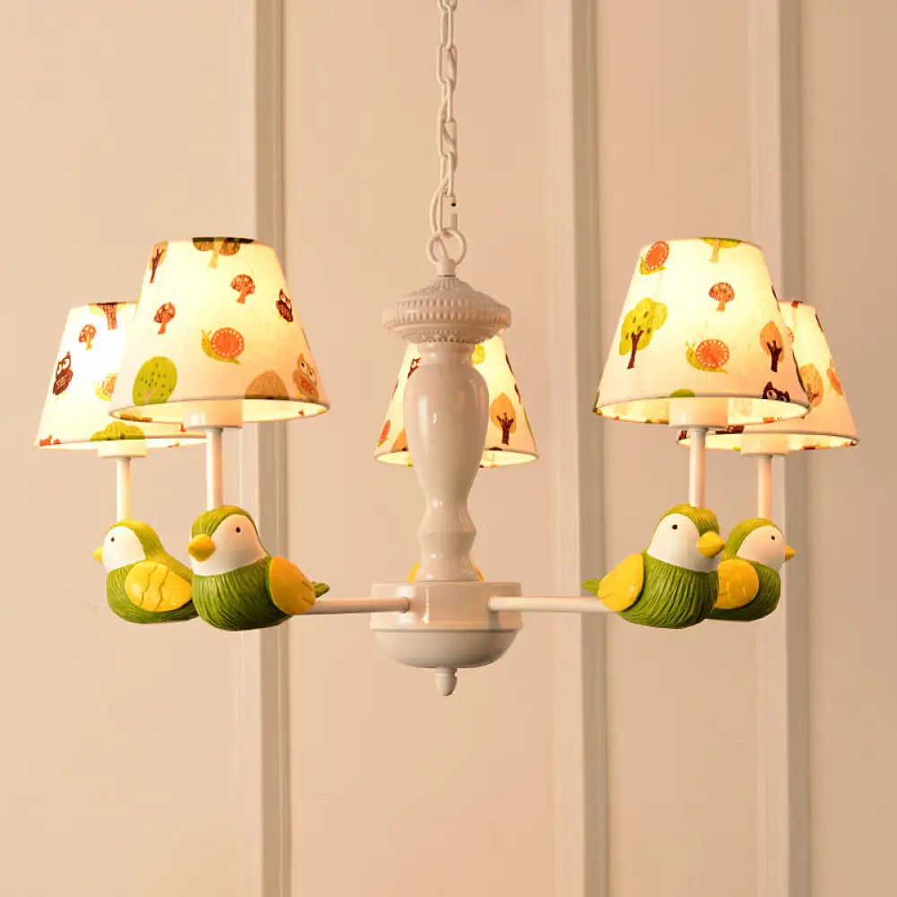 Green Bird Pendant Light: Rustic Metal Chandelier For Child Bedroom 5 /