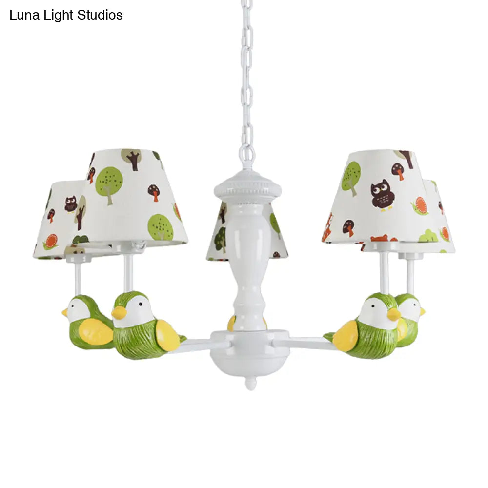 Green Bird Pendant Light: Rustic Metal Chandelier For Child Bedroom