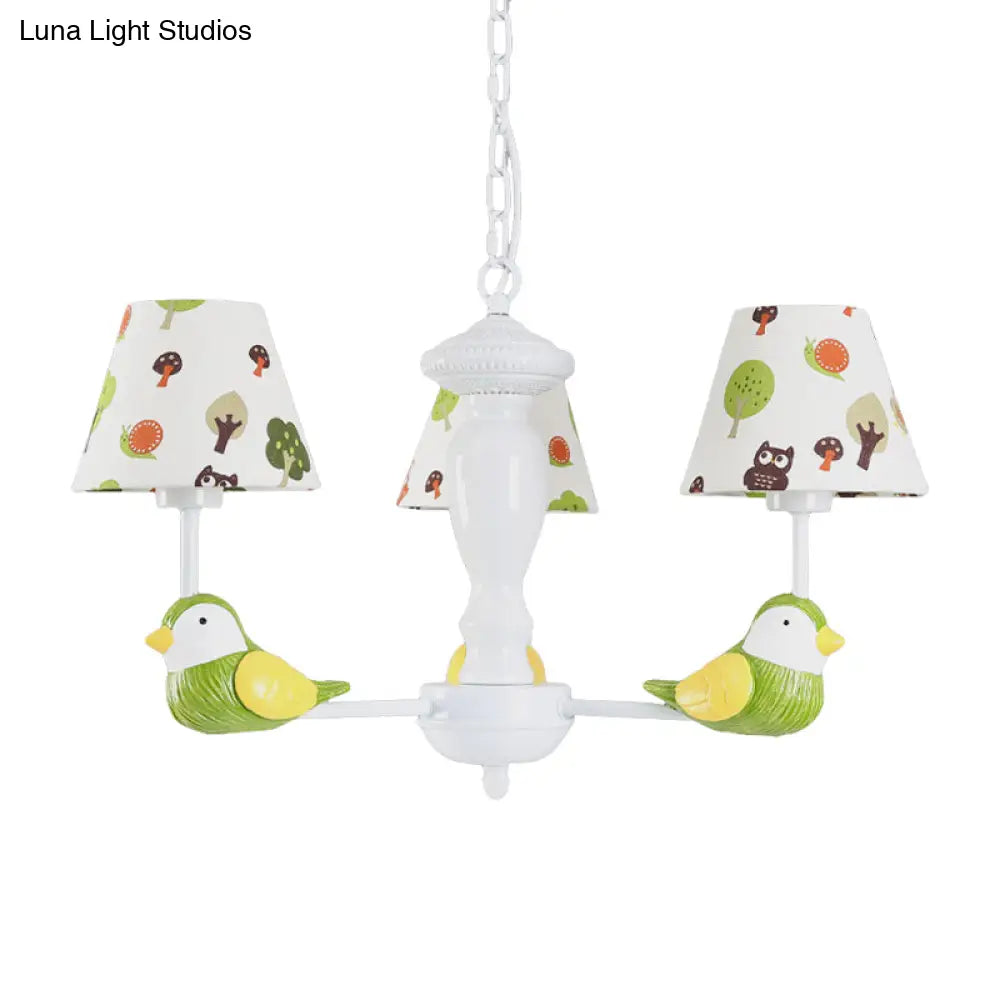 Green Bird Pendant Light: Rustic Metal Chandelier For Child Bedroom