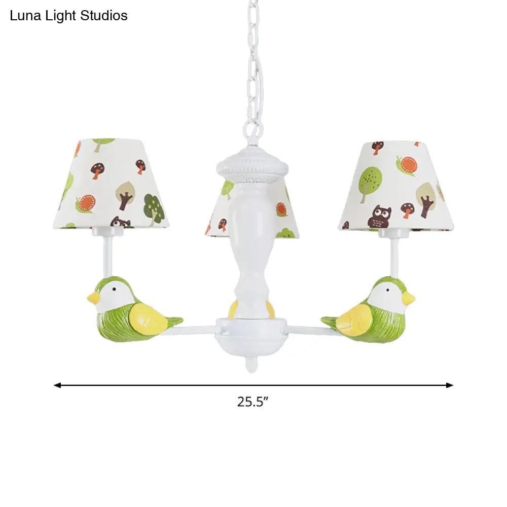 Green Bird Pendant Light: Rustic Metal Chandelier For Child Bedroom