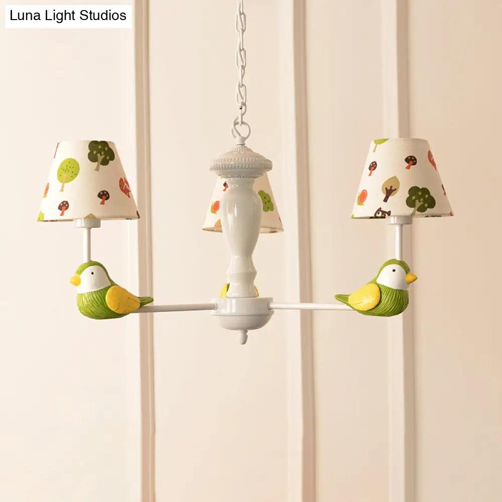 Green Bird Pendant Light: Rustic Metal Chandelier For Child Bedroom