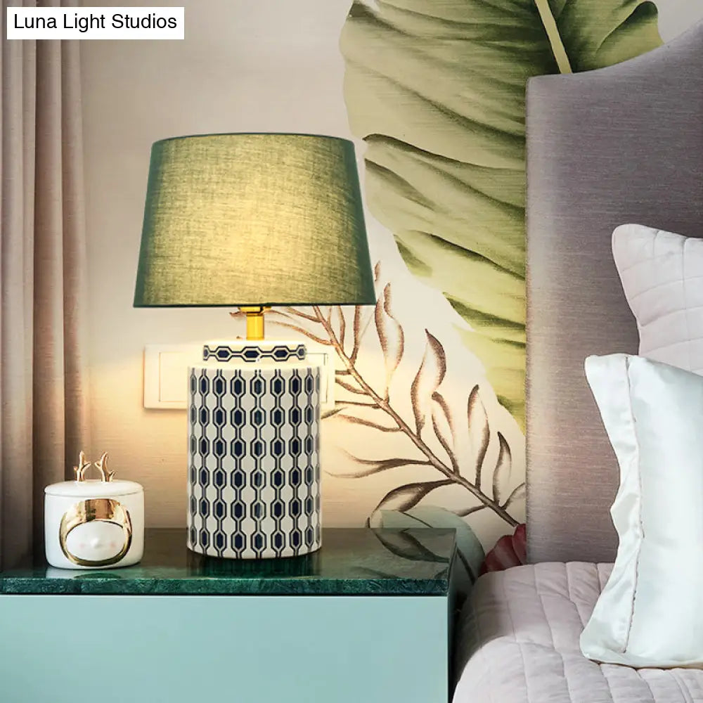 Green Ceramic Bedside Table Lamp With Empire Shade