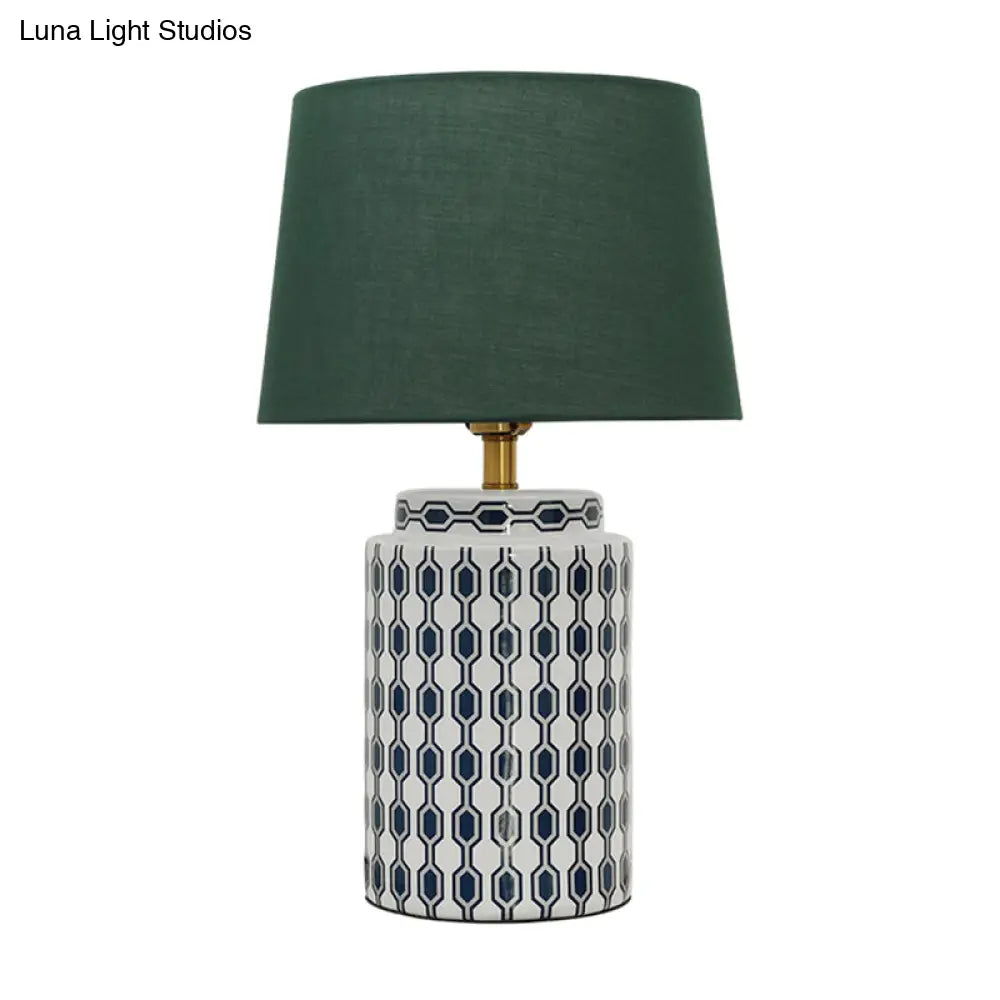 Green Ceramic Bedside Table Lamp With Empire Shade