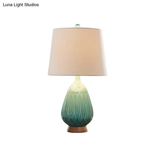 Green Ceramic Teardrop Table Lamp With Countryside Charm And Night Light Feature