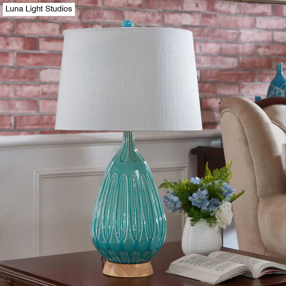 Green Ceramic Teardrop Table Lamp With Countryside Charm And Night Light Feature