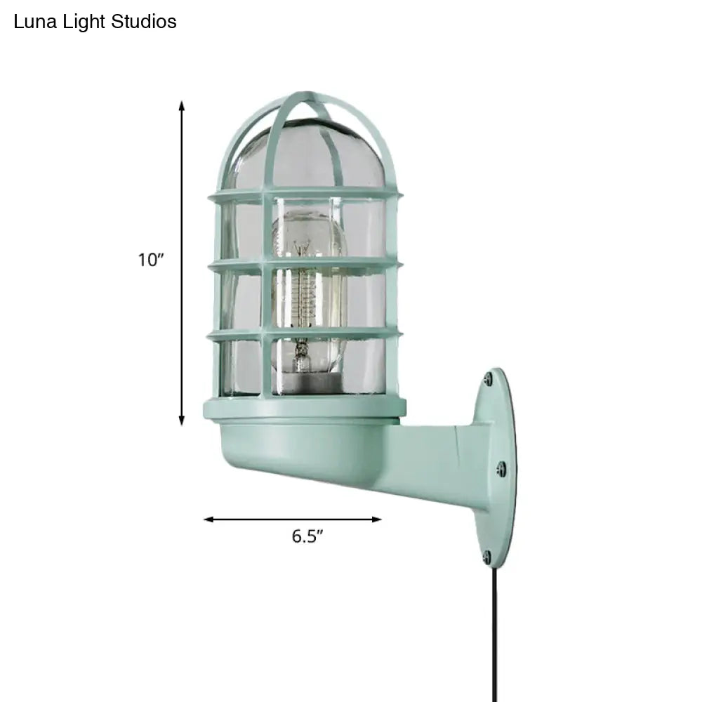 Green Clear Glass Industrial Bathroom Sconce Lighting: Wall-Mounted Plug-In Corded Fixture With