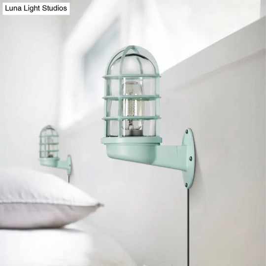 Green Clear Glass Industrial Bathroom Sconce Lighting: Wall-Mounted Plug-In Corded Fixture With