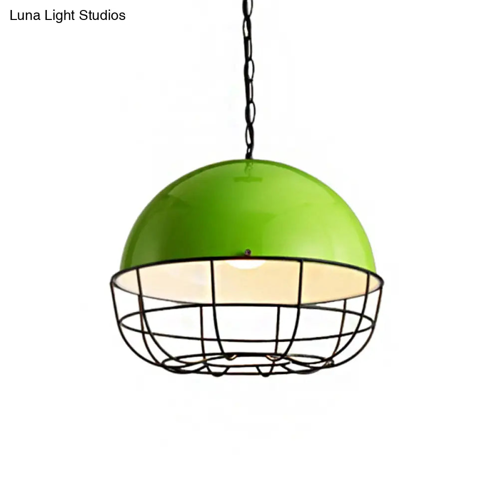 Green Domed Pendant Light – Vintage Industrial Metal Lamp For Dining Room