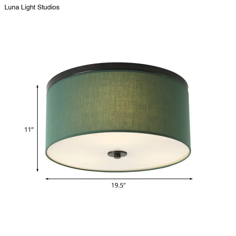 Green Fabric Flush Mount Lighting - Classic 5 Lights For Bedroom Ceiling