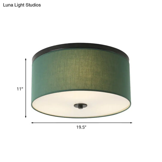 Green Fabric Flush Mount Lighting - Classic 5 Lights For Bedroom Ceiling