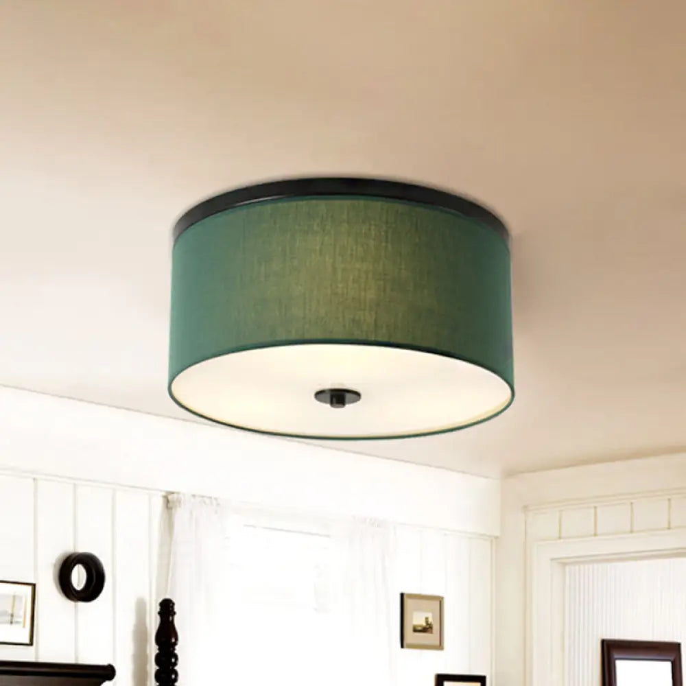 Green Fabric Flush Mount Lighting - Classic 5 Lights For Bedroom Ceiling