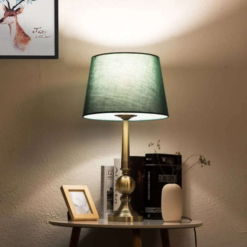 Green Fabric Table Lamp: Countryside Style With Ball Base For Living Room Lighting