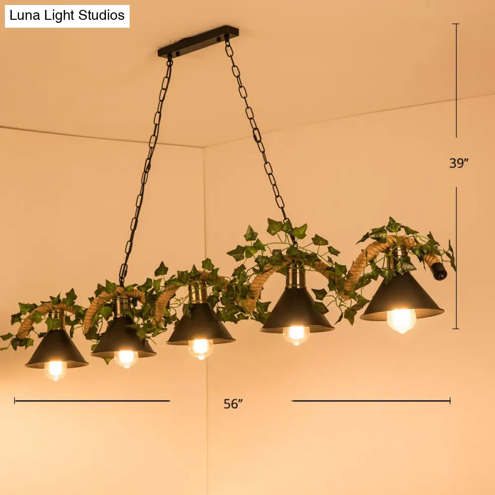 Green Faux Plant Farmhouse Pendant Island Light With Metallic Shade