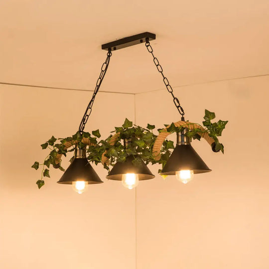 Green Faux Plant Farmhouse Pendant Island Light With Metallic Shade 3 / Cone