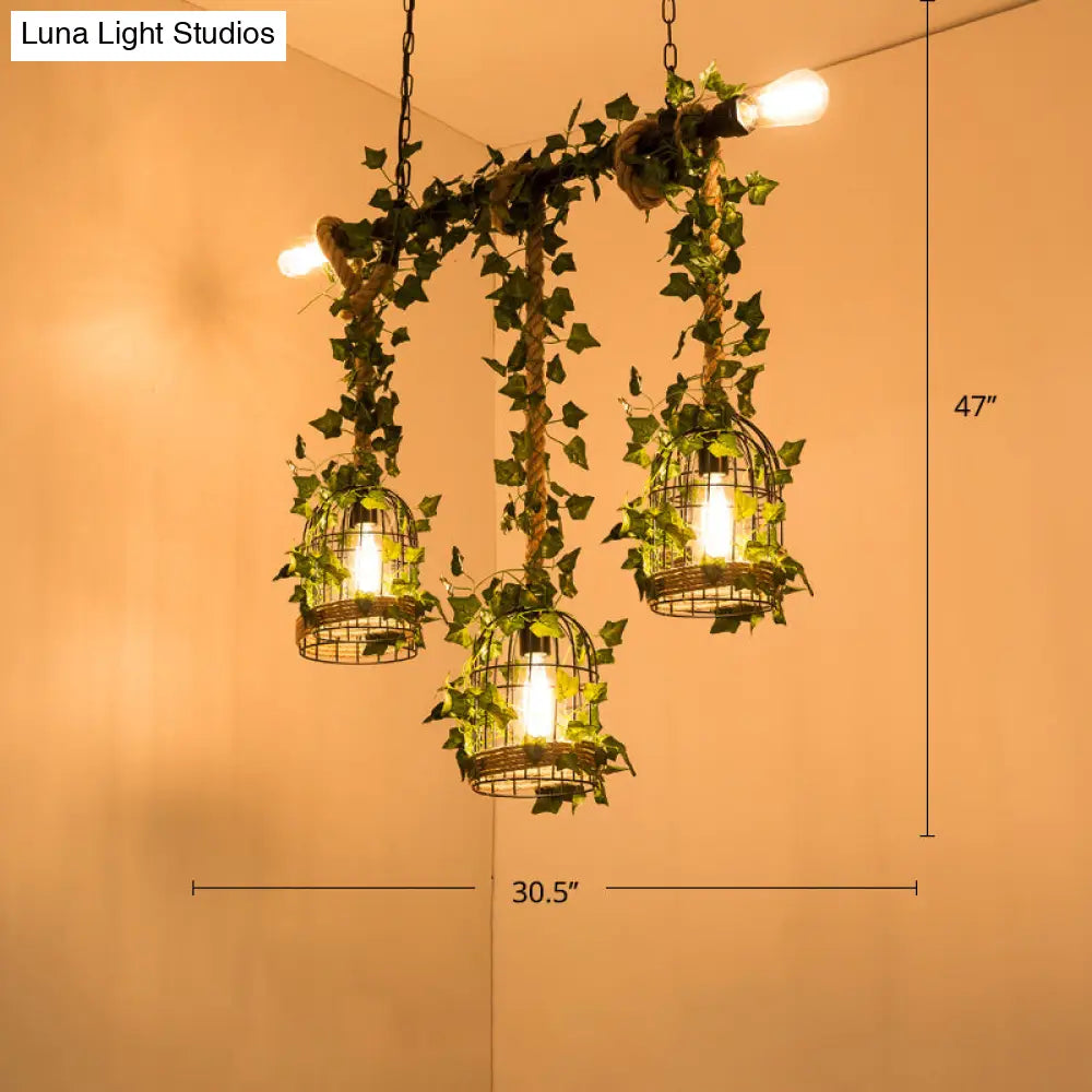 Green Faux Plant Farmhouse Pendant Island Light With Metallic Shade