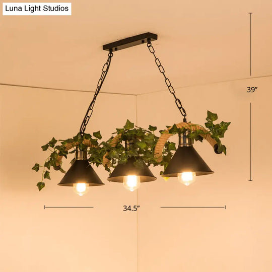 Green Faux Plant Farmhouse Pendant Island Light With Metallic Shade