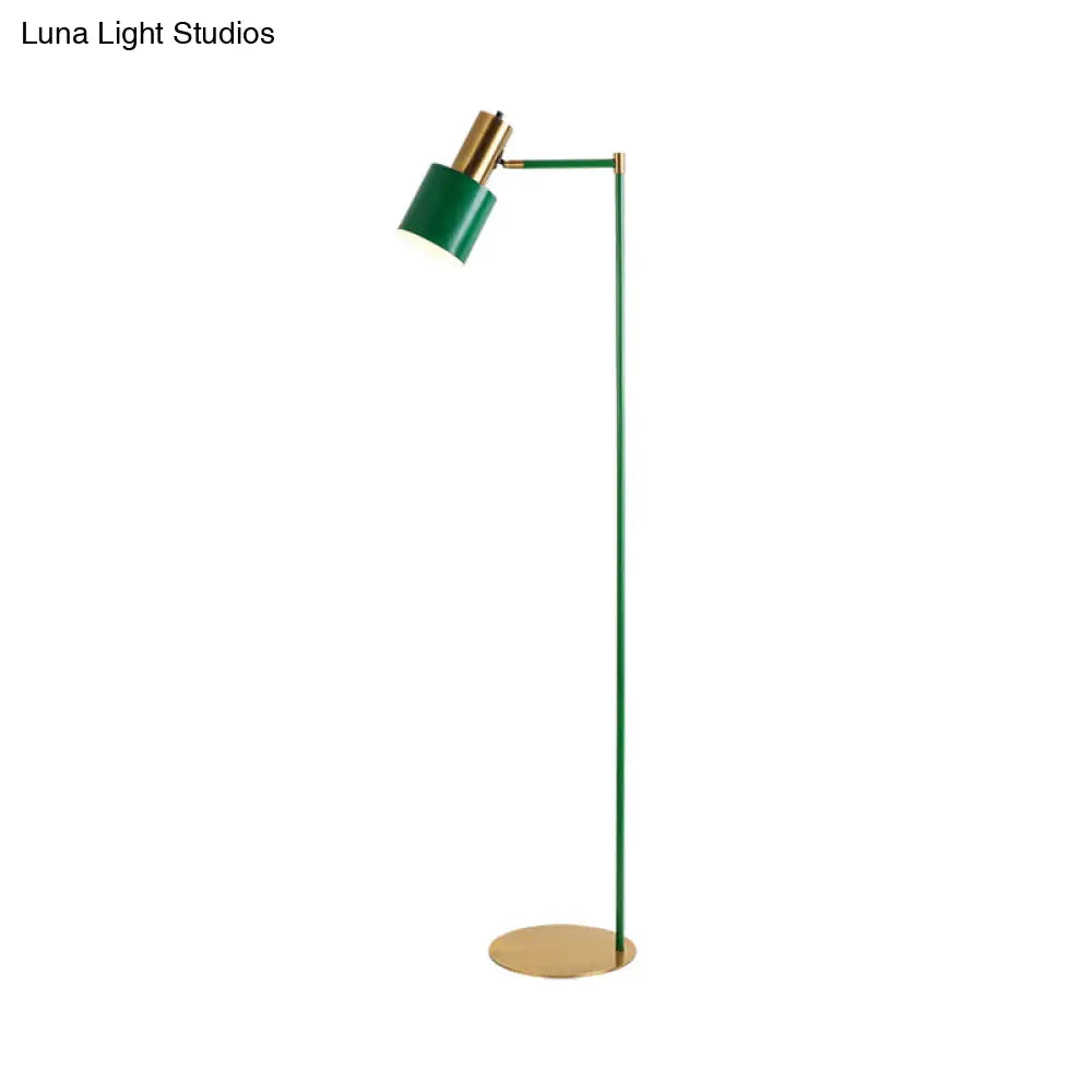 Green Finish Tubular Reading Floor Lamp With Modern Led And Right Angle Arm