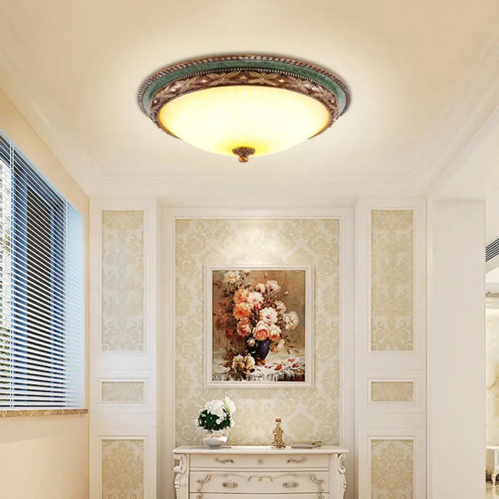 Green Flower Flush Mount Led Ceiling Light - Traditional Resin Design Warm/White