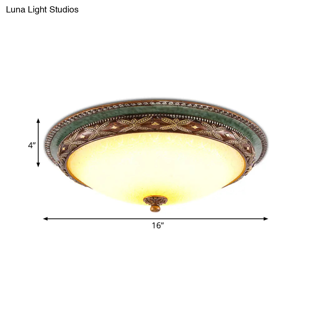 Green Flower Flush Mount Led Ceiling Light - Traditional Resin Design Warm/White