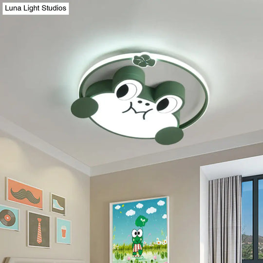 Green Frog Led Flush Light: Fun Acrylic Cartoon Ceiling Fixture For Kids