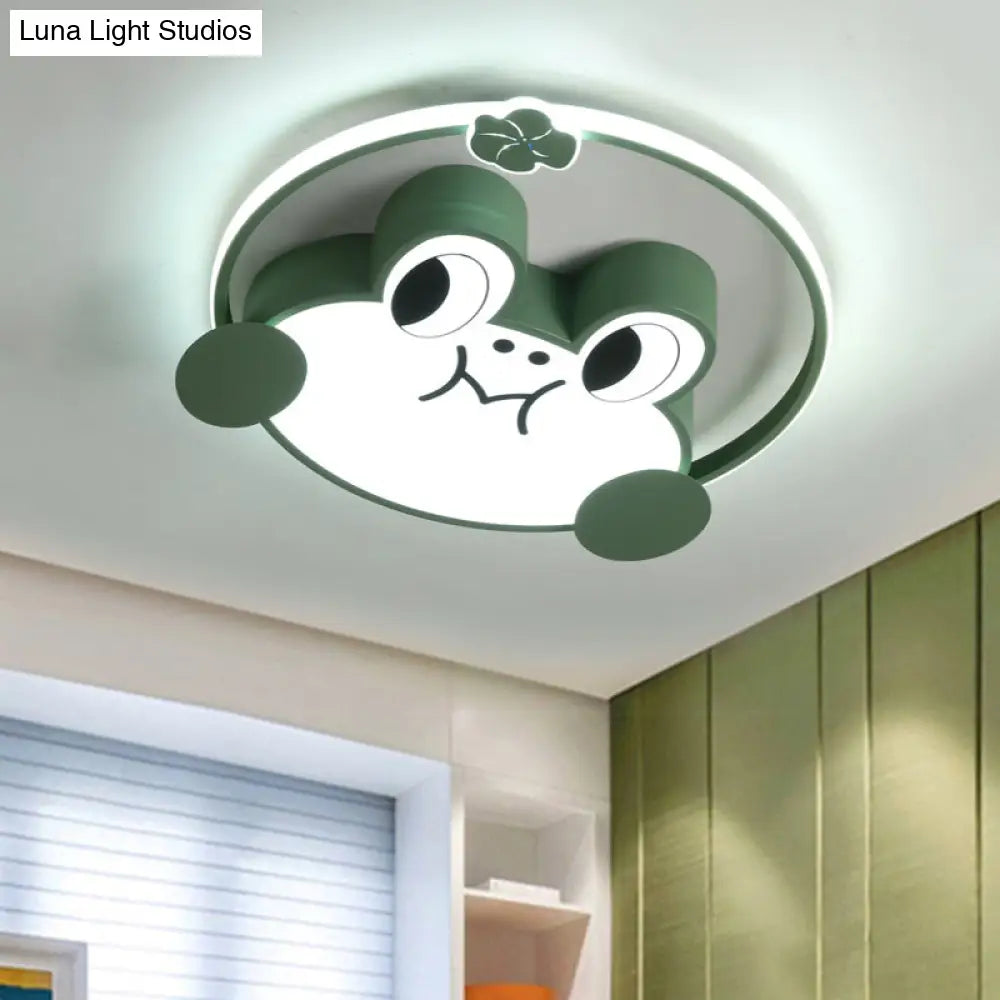 Green Frog Led Flush Light: Fun Acrylic Cartoon Ceiling Fixture For Kids