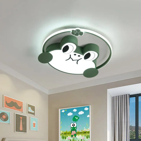 Green Frog Led Flush Light: Fun Acrylic Cartoon Ceiling Fixture For Kids