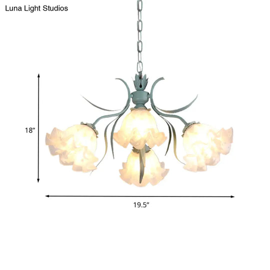 Green Glass Countryside Chandelier: White Hanging Bloom Pendant For Living Room (4/6/9 Lights)