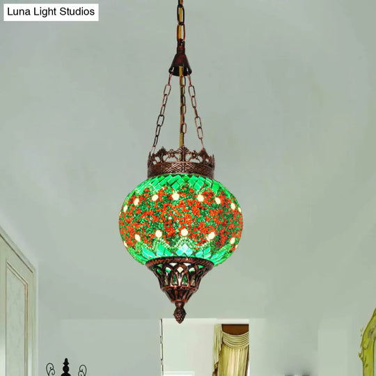 Green Glass Sphere Pendant Light - Elegant Living Room Ceiling Lamp