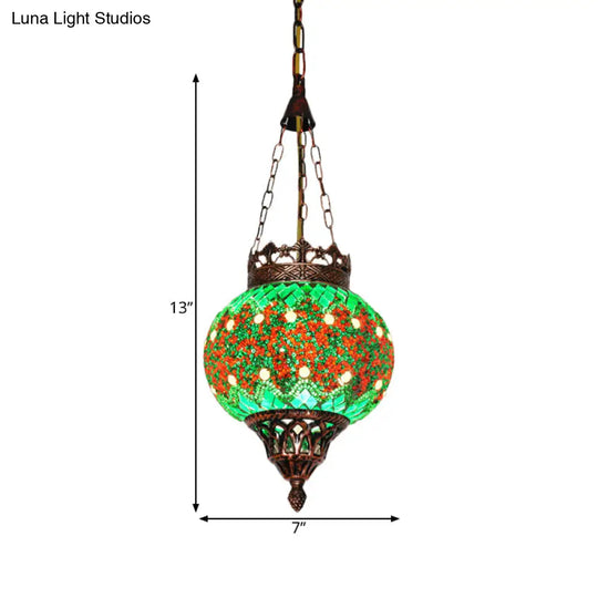 Green Glass Sphere Pendant Light - Elegant Living Room Ceiling Lamp