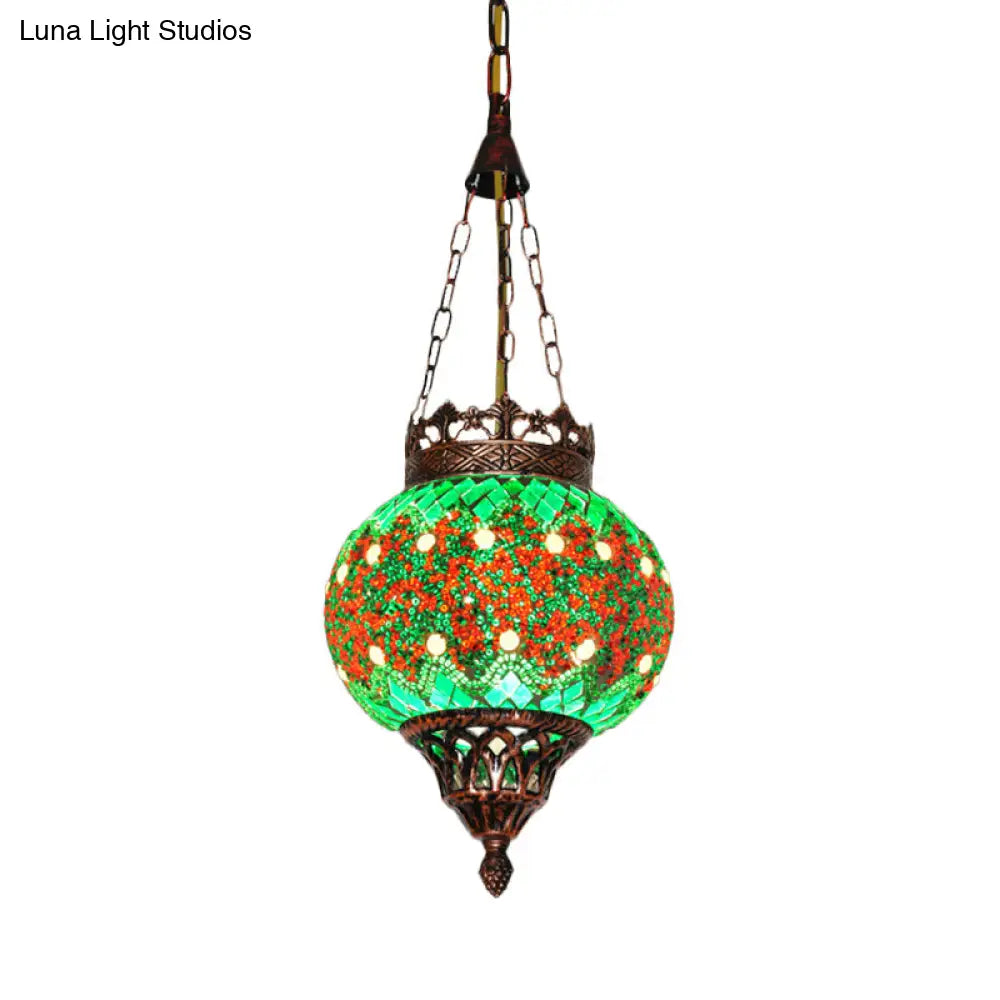 Green Glass Sphere Pendant Light - Elegant Living Room Ceiling Lamp