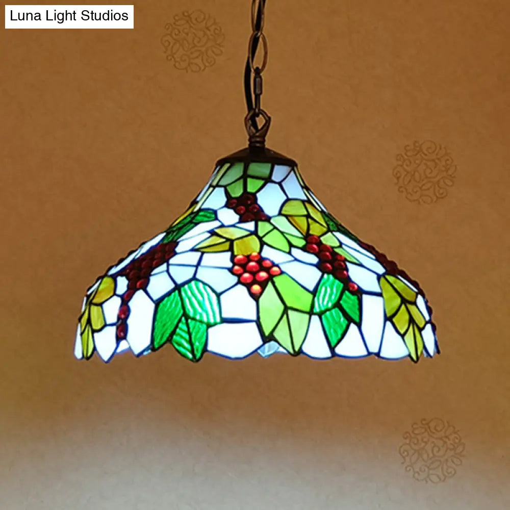Green Grapes Drop Lamp - Stained Glass Tiffany Style Suspension Lighting Fixture