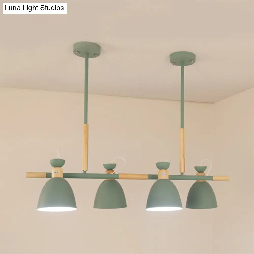 Green/Grey/White Metal Dome Shade Island Chandelier - Nordic Style Pendant Lamp With 4 Heads