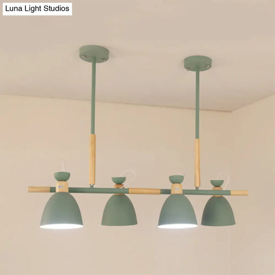 Green/Grey/White Metal Dome Shade Island Chandelier - Nordic Style Pendant Lamp With 4 Heads