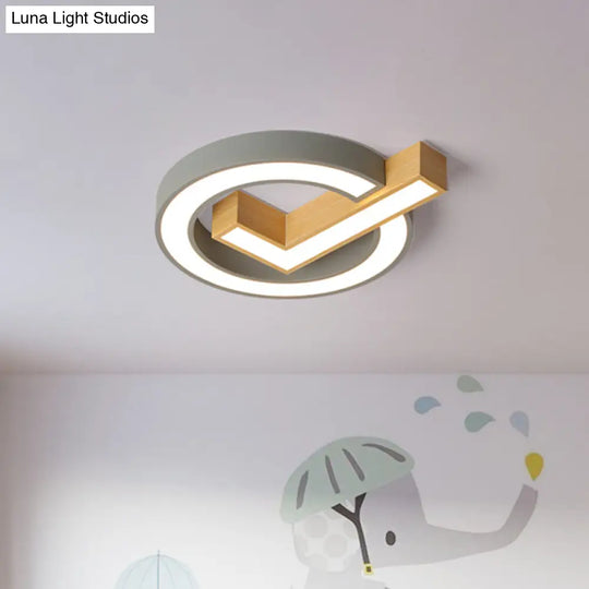 Green/Grey - Wood Flush Mount Led Ceiling Light For Kids’ Rooms