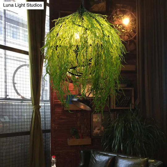 Green Industrial Pendant Light Fixture: 3/4 Bulbs 18’/21.5’ Wide Metal Led Hanging Lamp Kit For