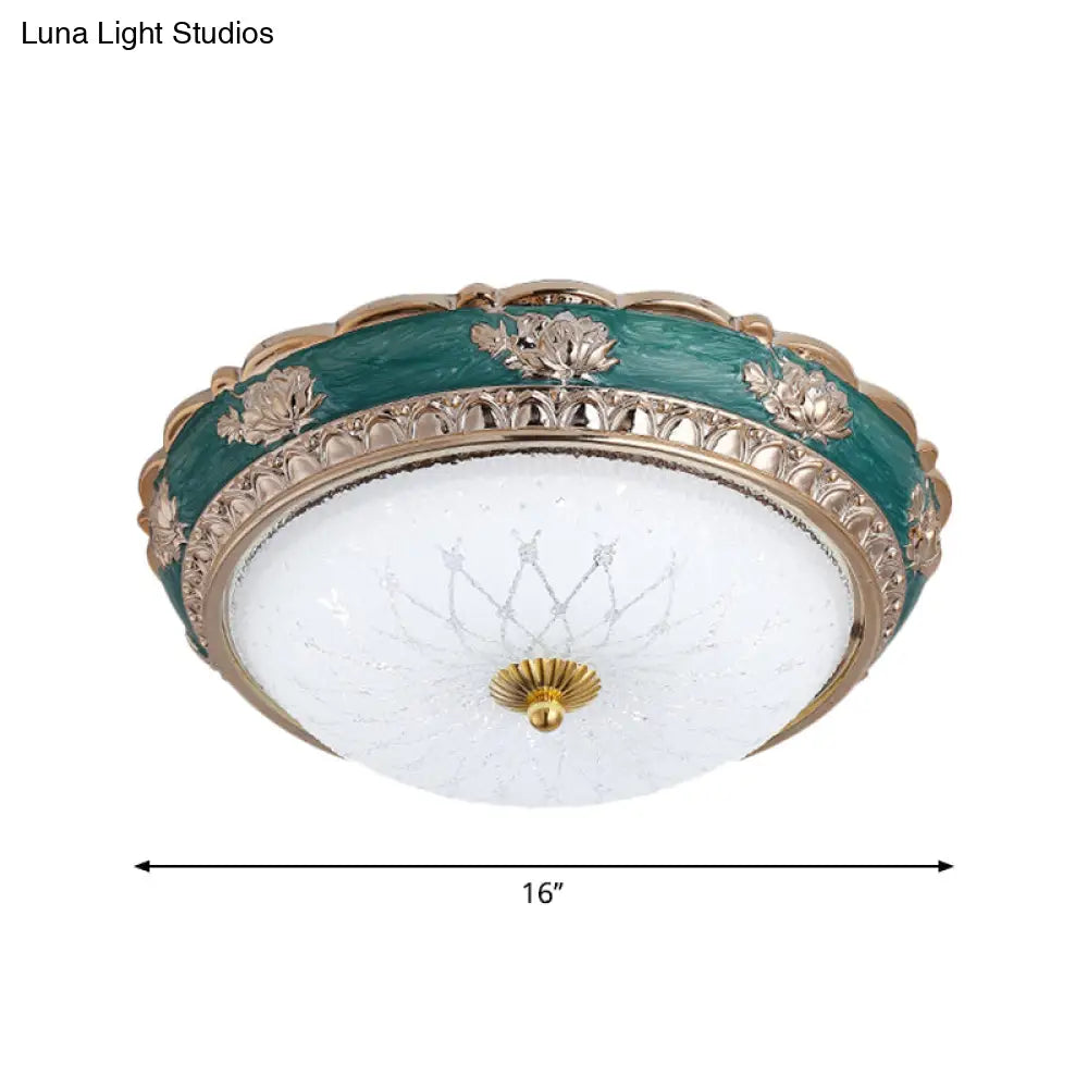 Green Led Bedroom Flushmount Ceiling Light In Rural Style Milky Glass Domed Sizes: 12/16/19.5