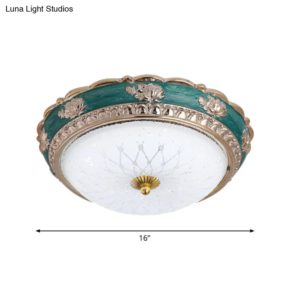 Green Led Bedroom Flushmount Ceiling Light In Rural Style Milky Glass Domed Sizes: 12’/16’/19.5