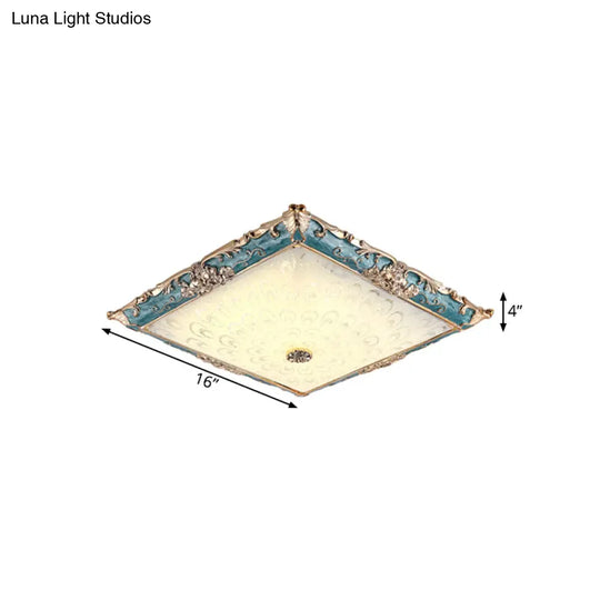 Green Led Flush Mount Ceiling Light With White Glass - Traditional Square Fixture 16’/19.5’ Width